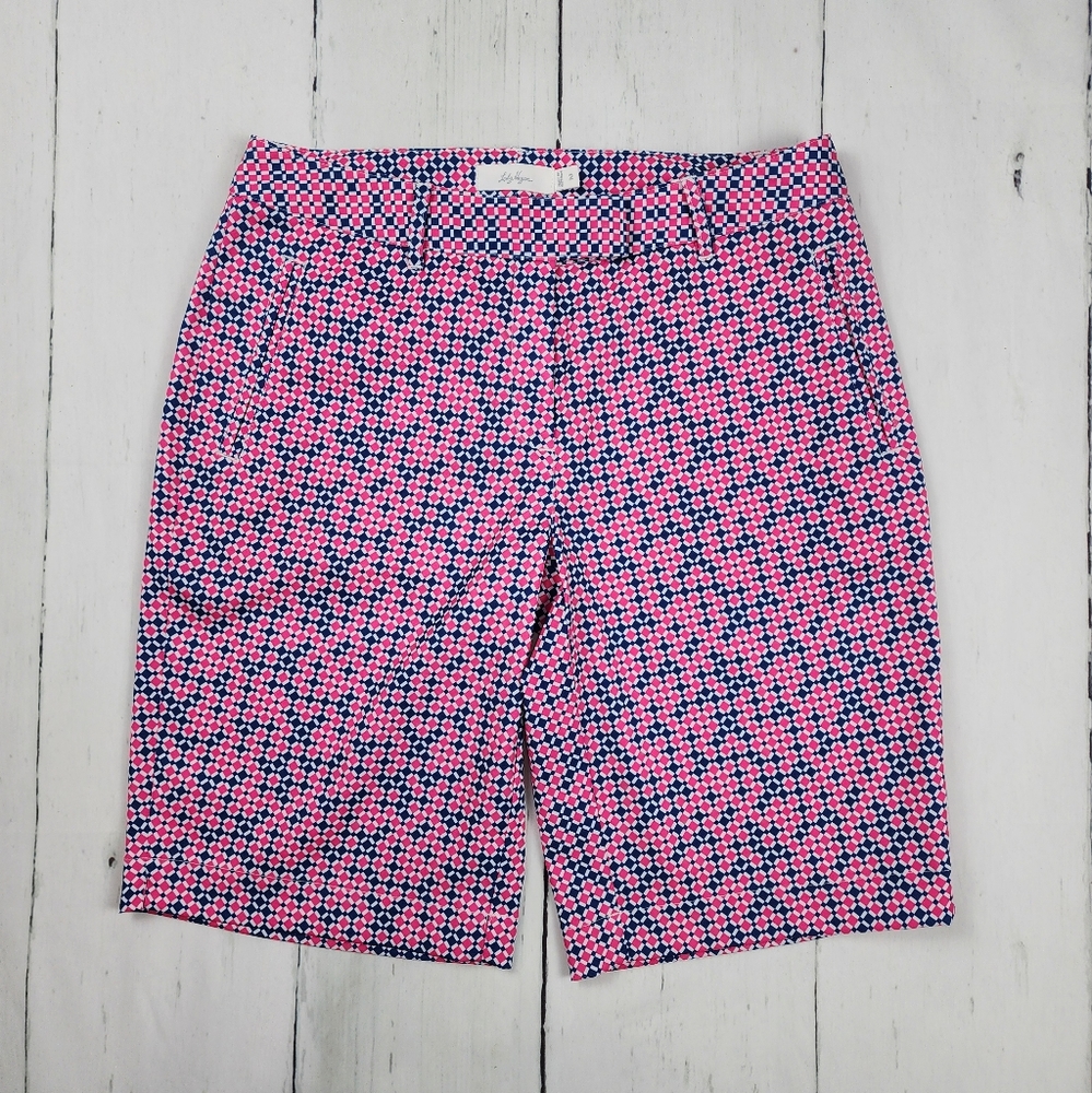 Lady Hagen Golf Shorts Women's Size 2 Pink Blue White Diamond Print